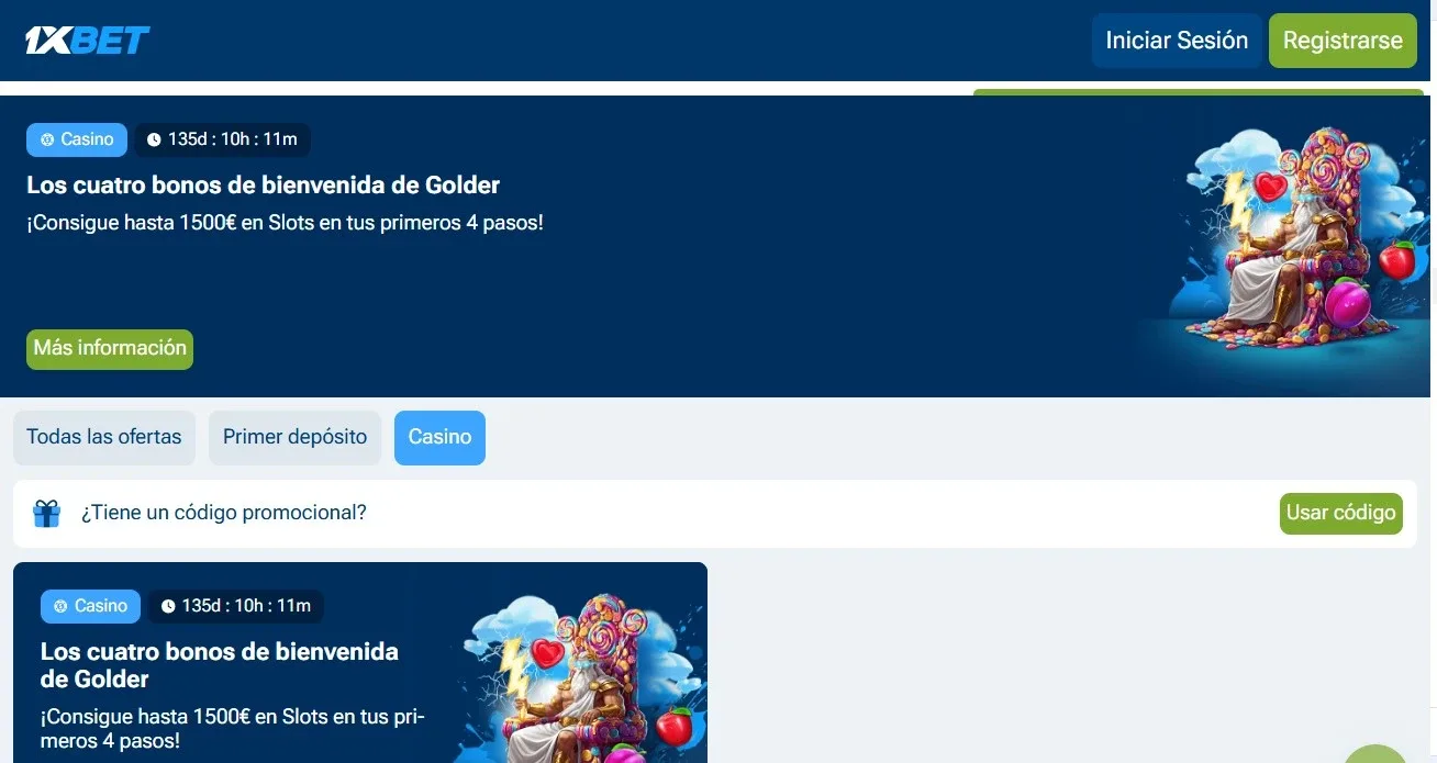 Paquete de bienvenida casino 1xBet