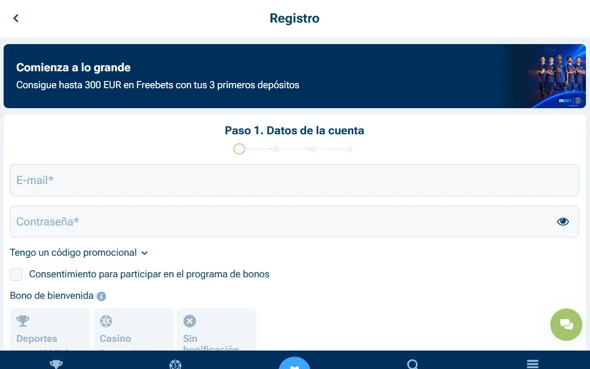 Registro 1xBet paso a paso
