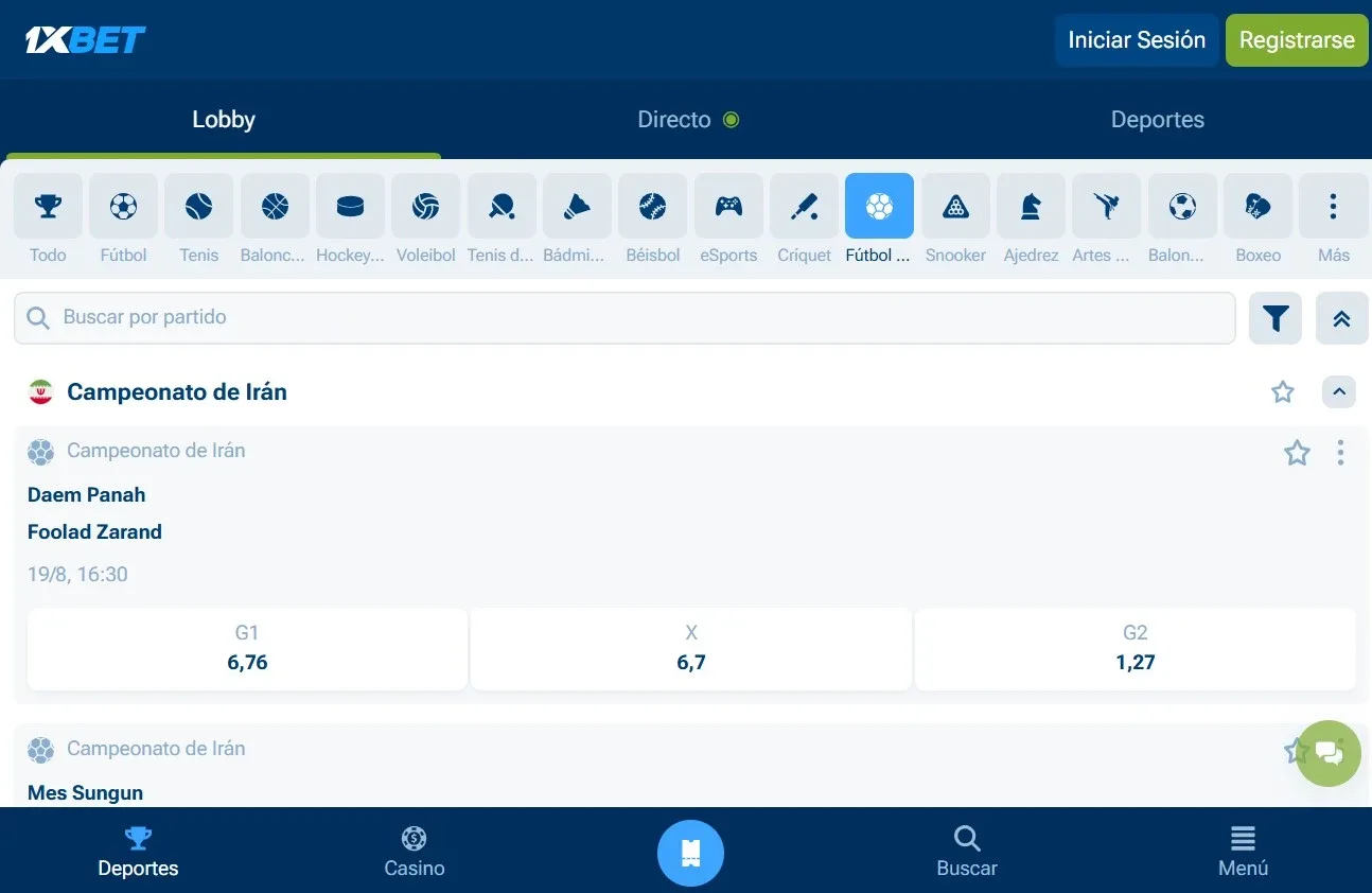 Variedad de mercados en la línea deportiva 1xBet